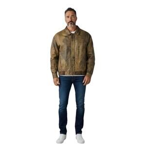 VTG Savile Row Brown Distressed Patchwork Leather Bomber Jacket Men's Medium